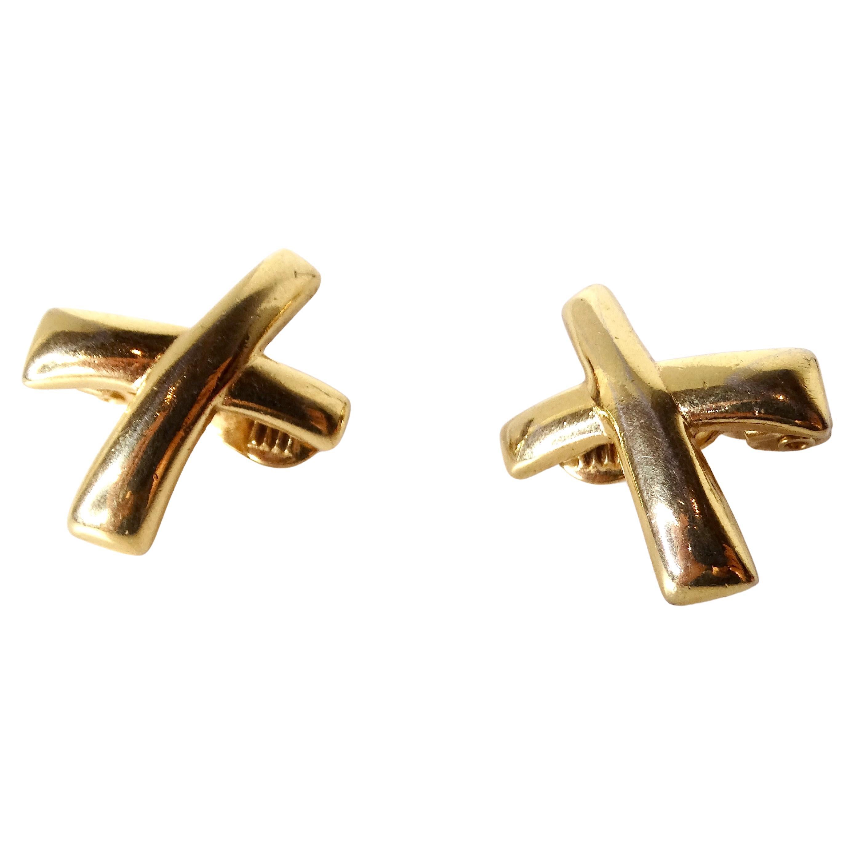 Vintage Tiffany inspirierte Monet Crossed Band 14k vergoldete Ohrringe, Vintage im Angebot