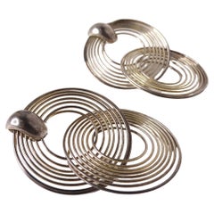 1970s Large Orbit Hoop Silver Plated Dangle Earrings