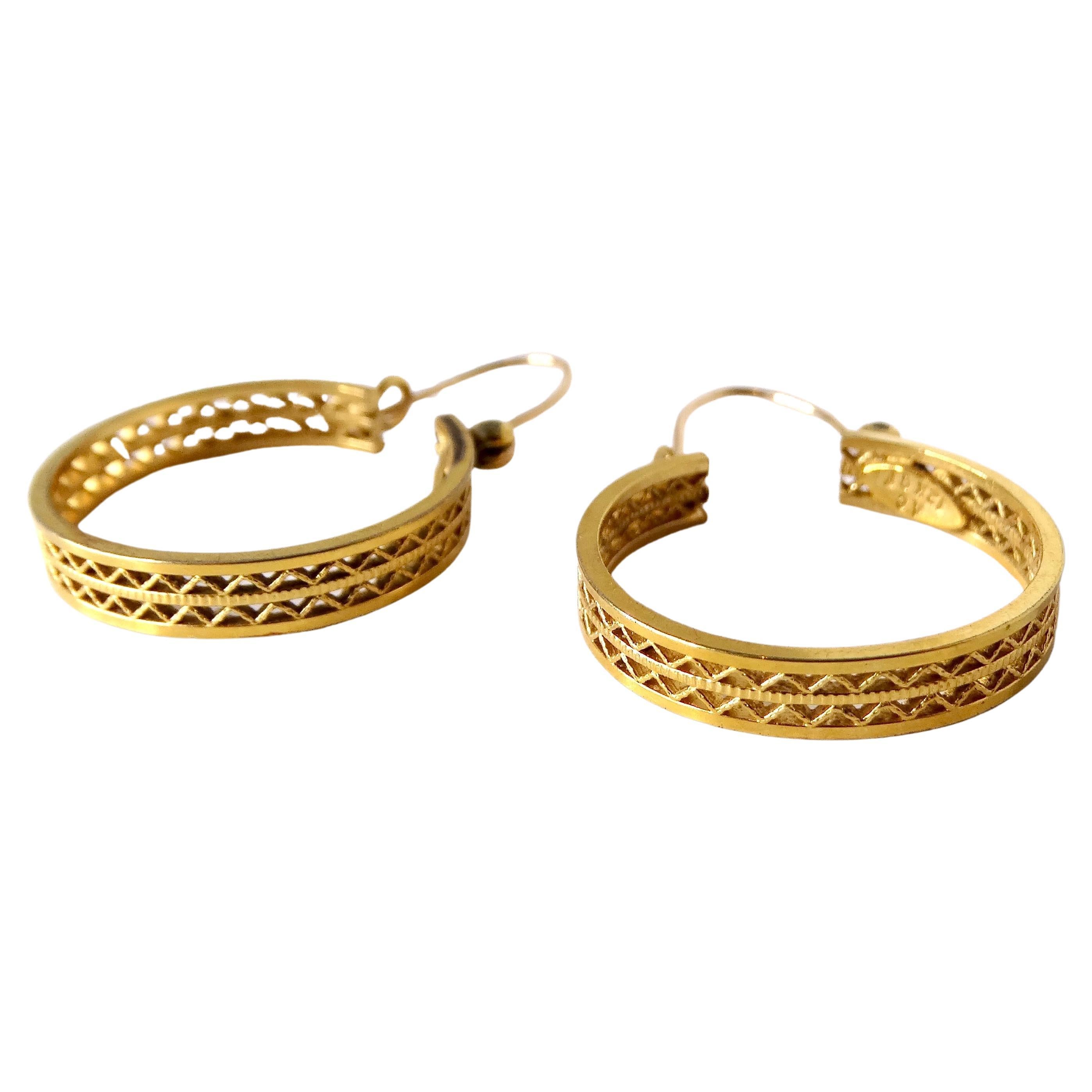 Vintage Filigree 12k Yellow Gold Filled Hoop Earrings