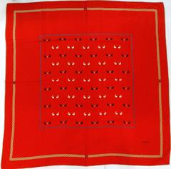Rare 1970s Gucci Red Silk Novelty Fish Print Scarf