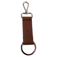 Rolex Brown Leather Logo Embossed Keychain