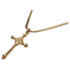 Collana con ciondolo a croce con catena a S in oro 14k, circa anni '90
