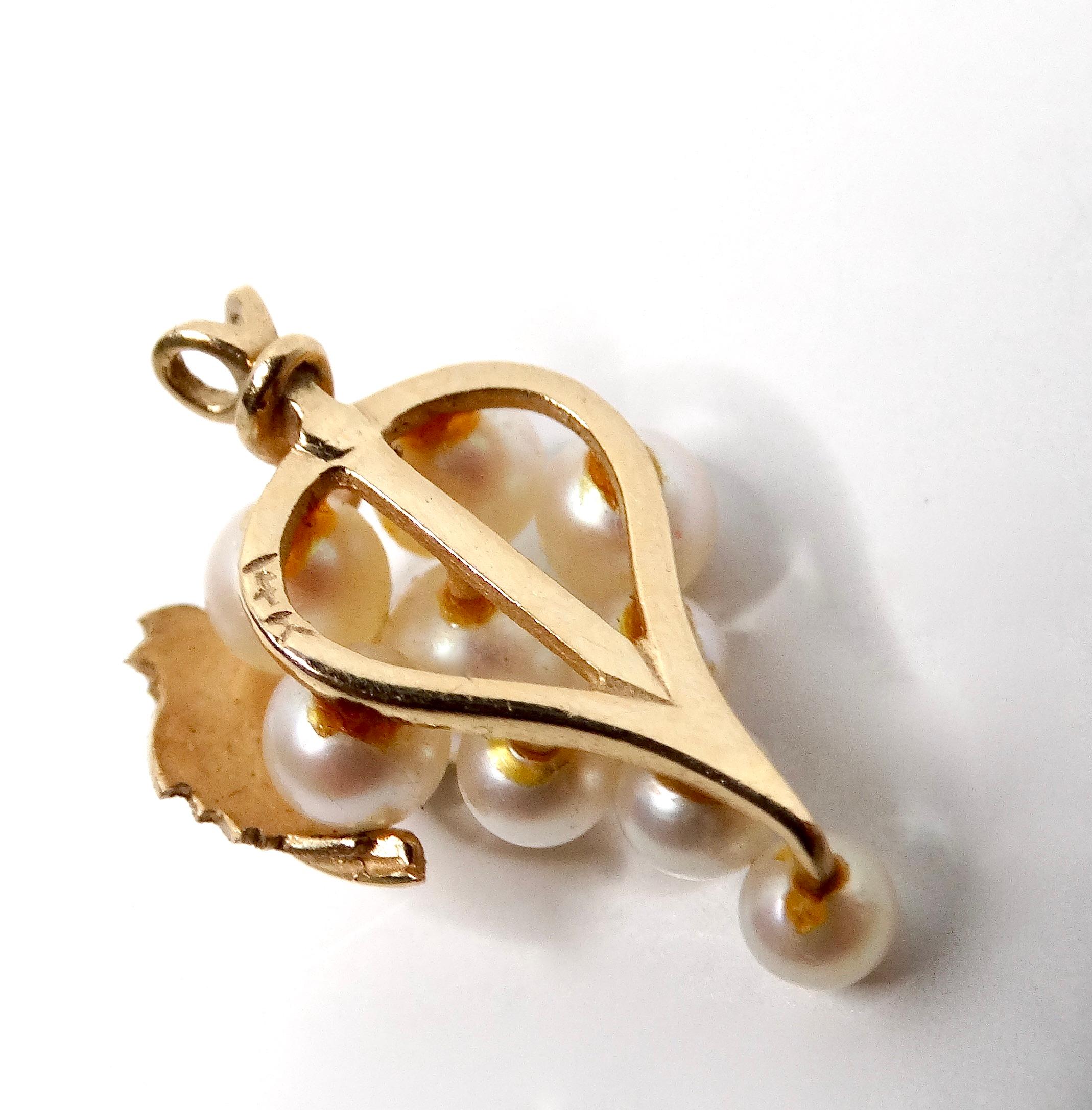14k Gold & Perle Weintraube Anhänger circa 1940s im Angebot 1