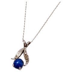 Blue Star Sapphire 14k White Gold Pendant Necklace circa 1960s