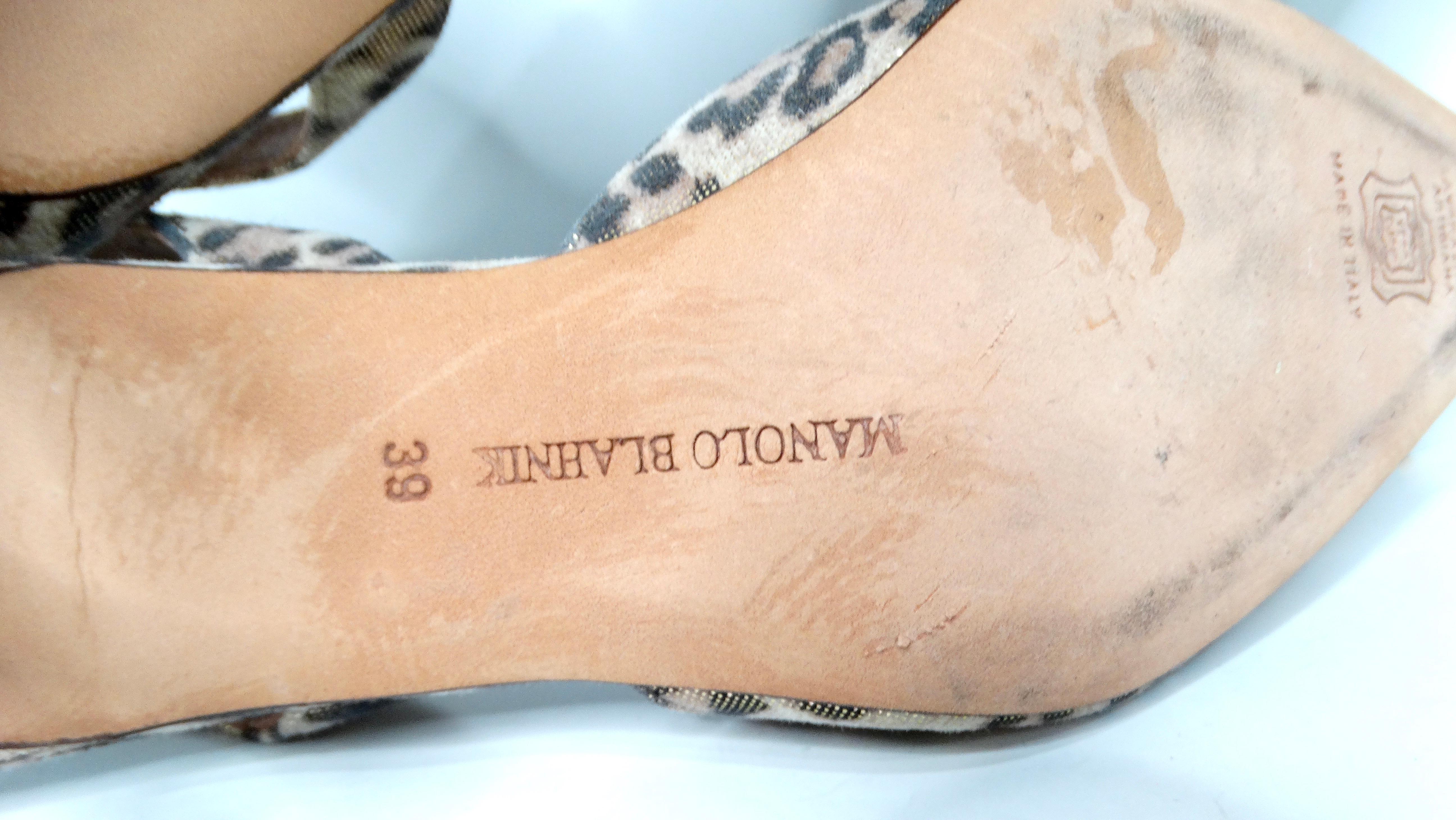 Manolo Blahnik Metallic Leopard Print Suede Slingback Pumps circa Y2K For Sale 2