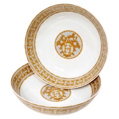 Hermes Mosaique au 24 Van Quatre Gold Porcelain Bowl Set of 2