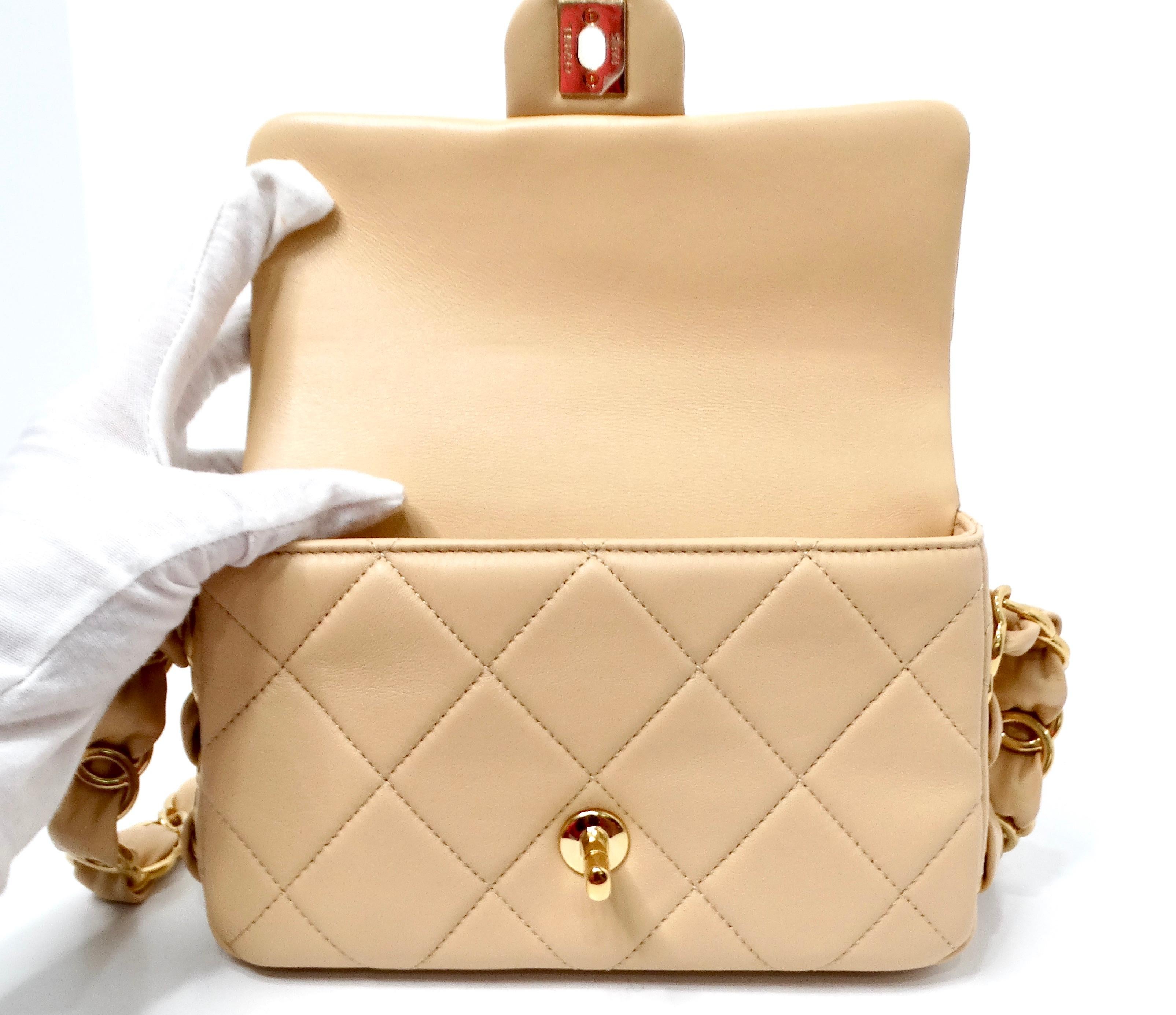 Chanel Beige Gestepptes Lammfell Interlocking CC Kette Klappe Tasche 2024 im Angebot 7