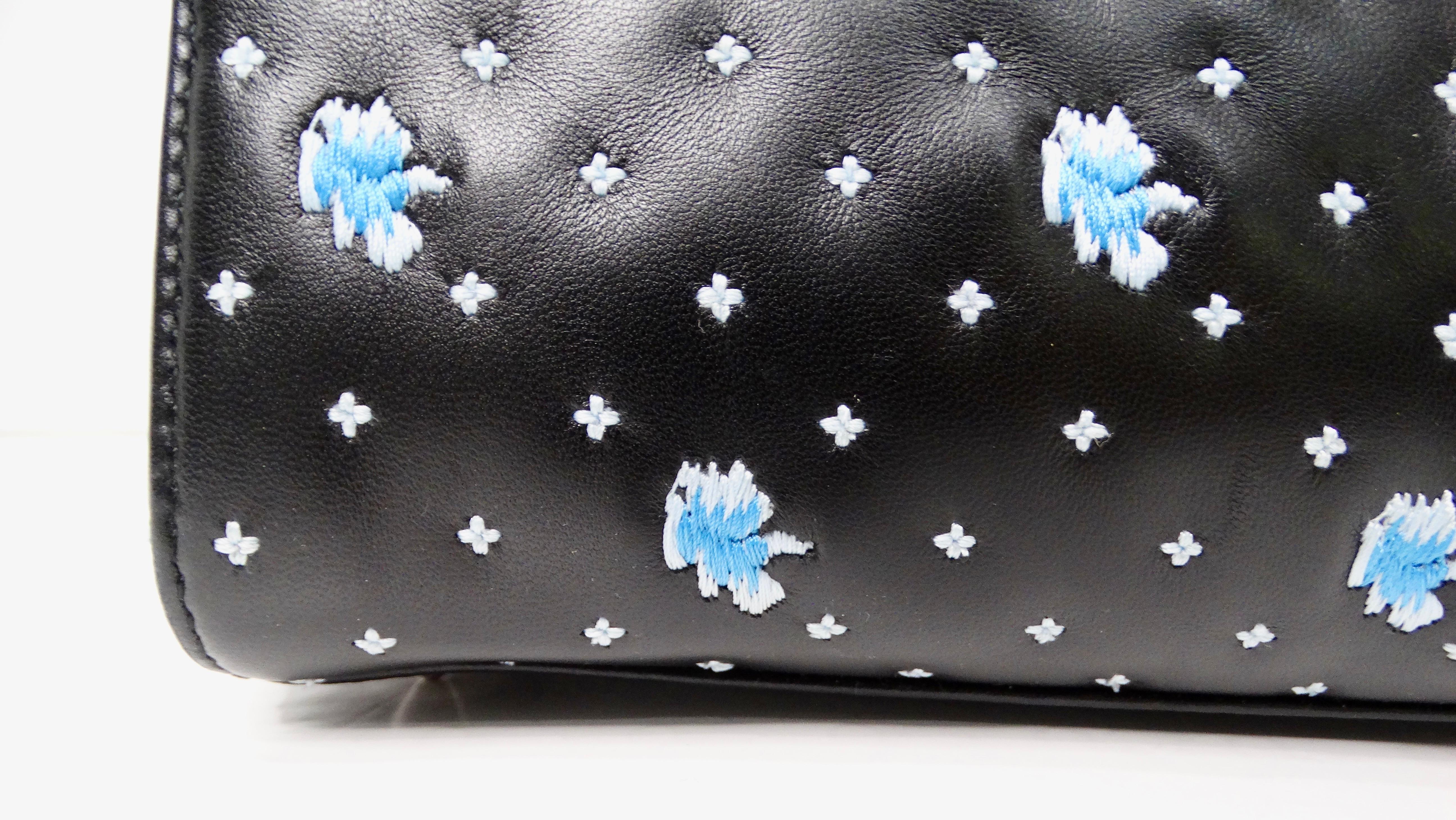 Christian Dior Sac à main Lady Dior en cuir de veau noir brodé de fleurs circa 2015. en vente 2