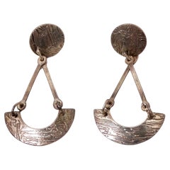 Textured Sterling Silver Geometric Mod Dangle Earrings