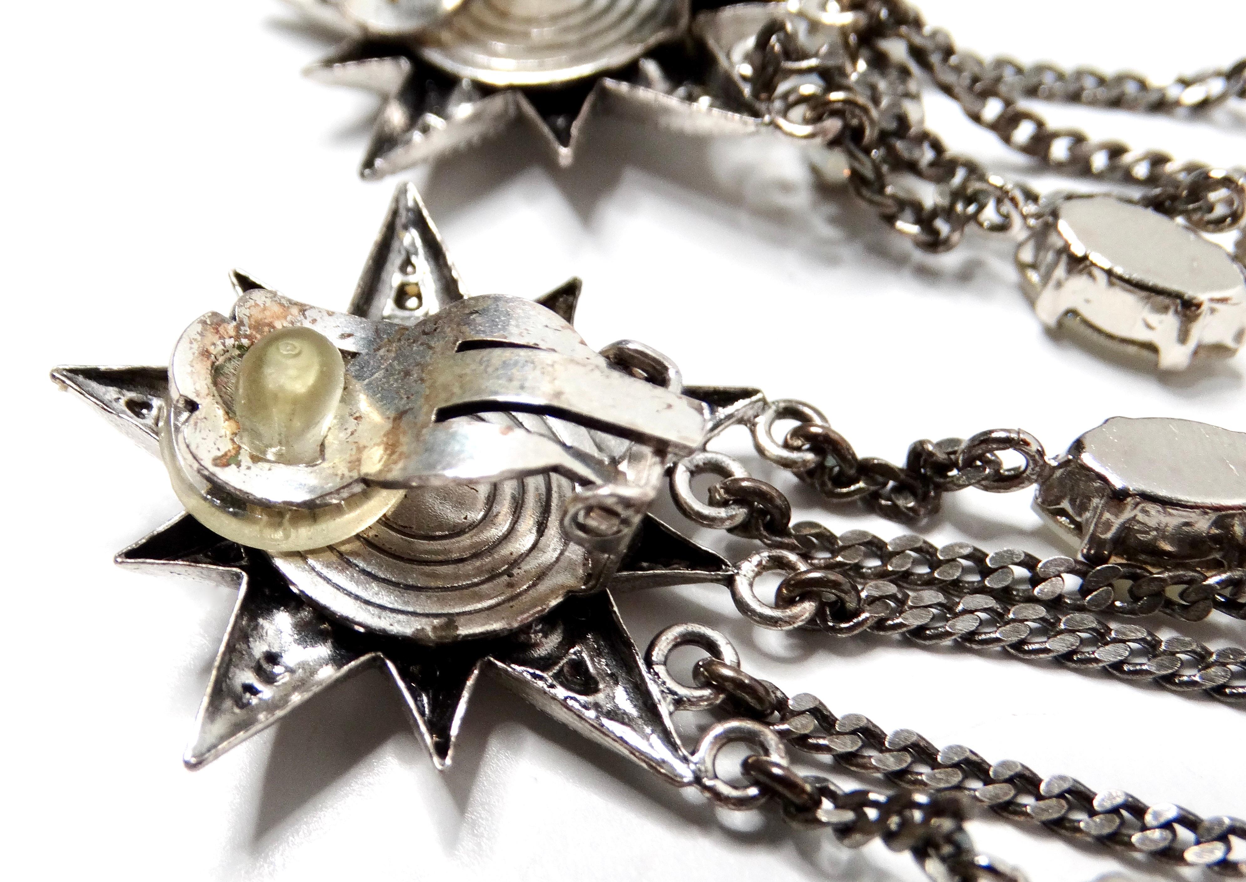 Orecchini a goccia Celestial Starburst in argento Sterling con strass in vendita 2