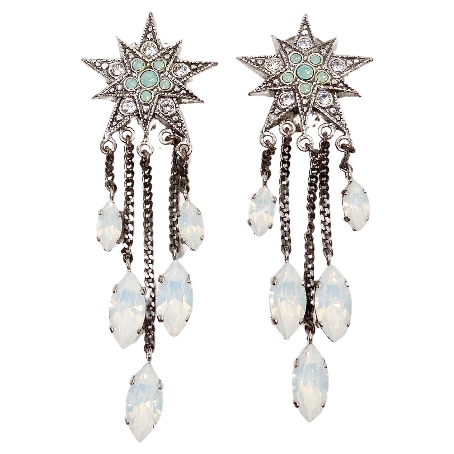 Orecchini a goccia Celestial Starburst in argento Sterling con strass in vendita