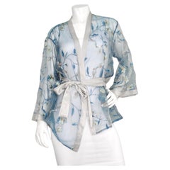 Lejaby Paris Sheer Blue Floral Embroidered Kimono circa 1980