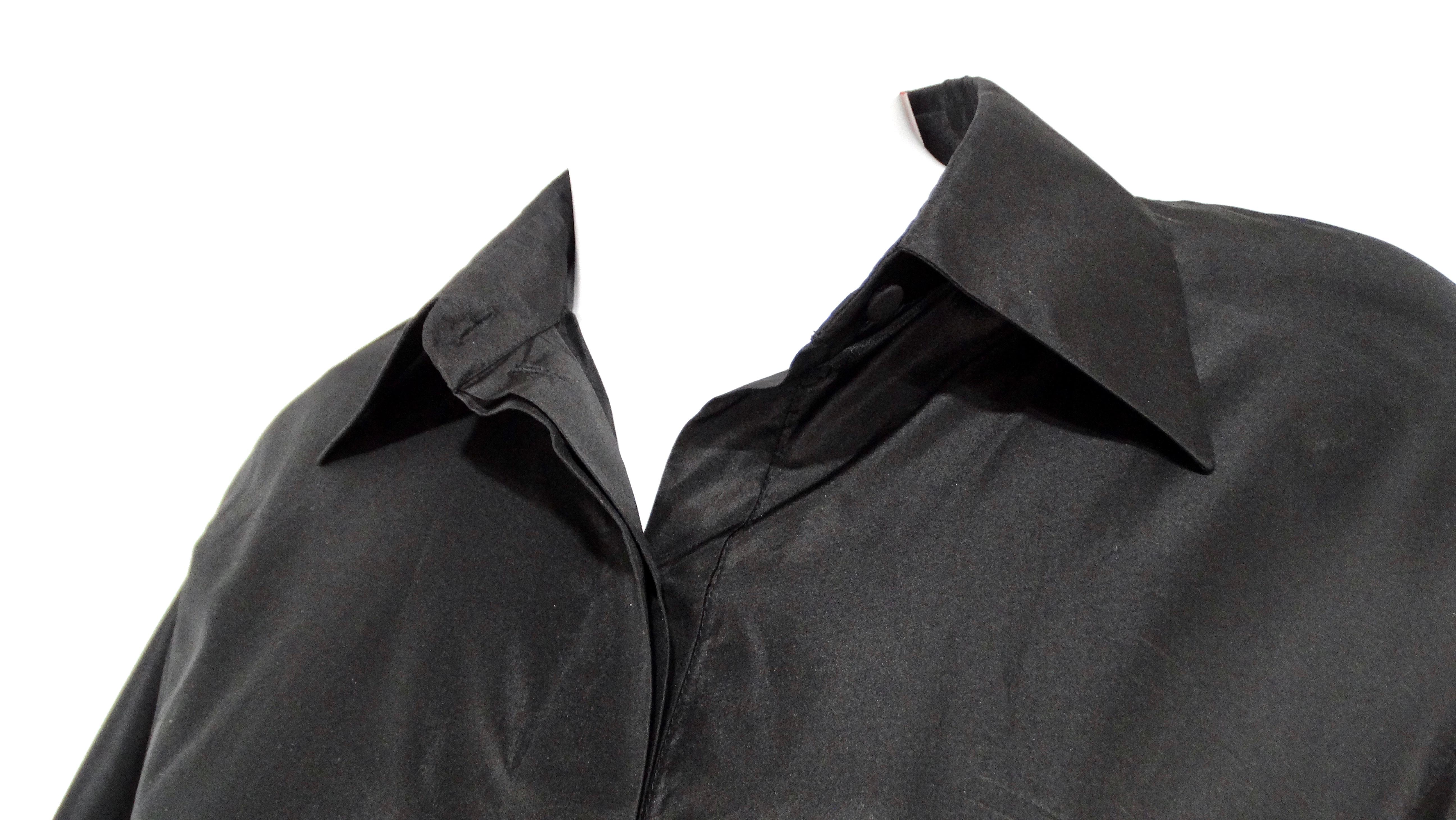 Donna Valentino Abito camicia a maniche lunghe in taffettà di seta nero con bottoni in vendita