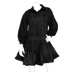 Valentino Black Silk Taffeta Button-Up Long-Sleeve Shirt Dress