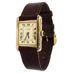 Cartier Tank "Must de Cartier" Vermeil 925 Leather Wrist Watch circa 1970s