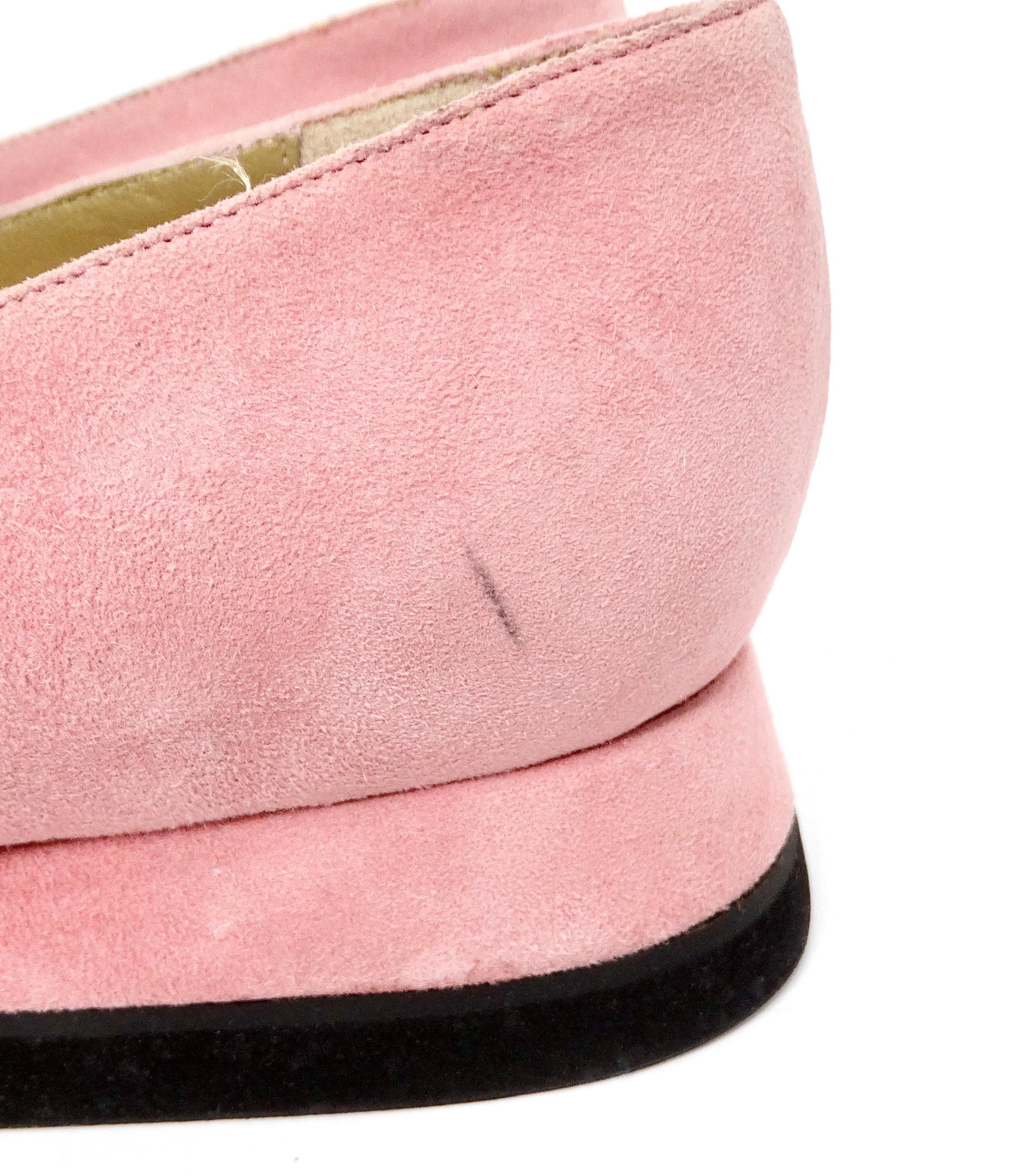 Mocasines con cuña cubierta bordados en ante rosa Yves Saint Laurent circa 1998 en venta 1