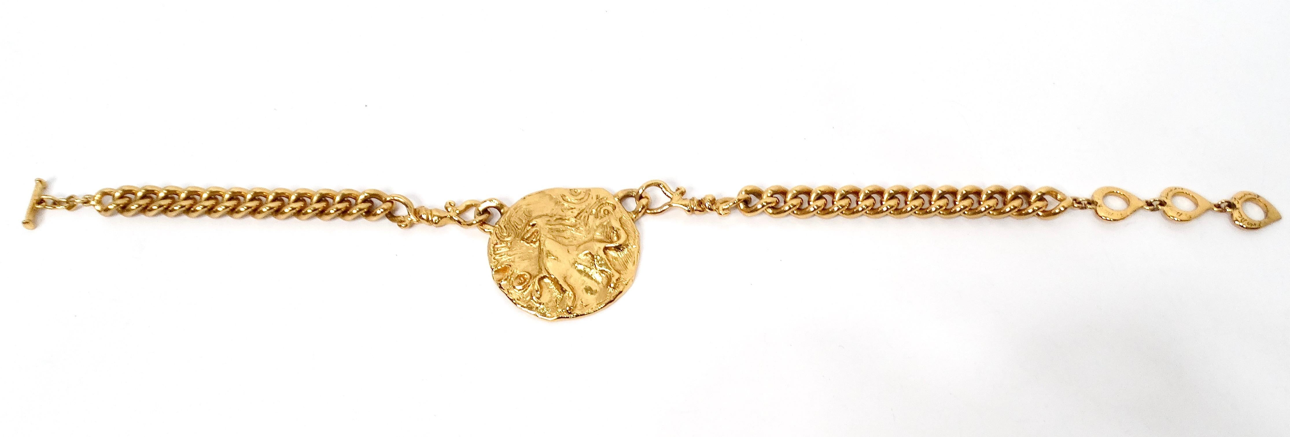 Yves Saint Laurent Löwe Anhänger Gelbvergoldet Kette Halskette circa 1980s im Angebot 3