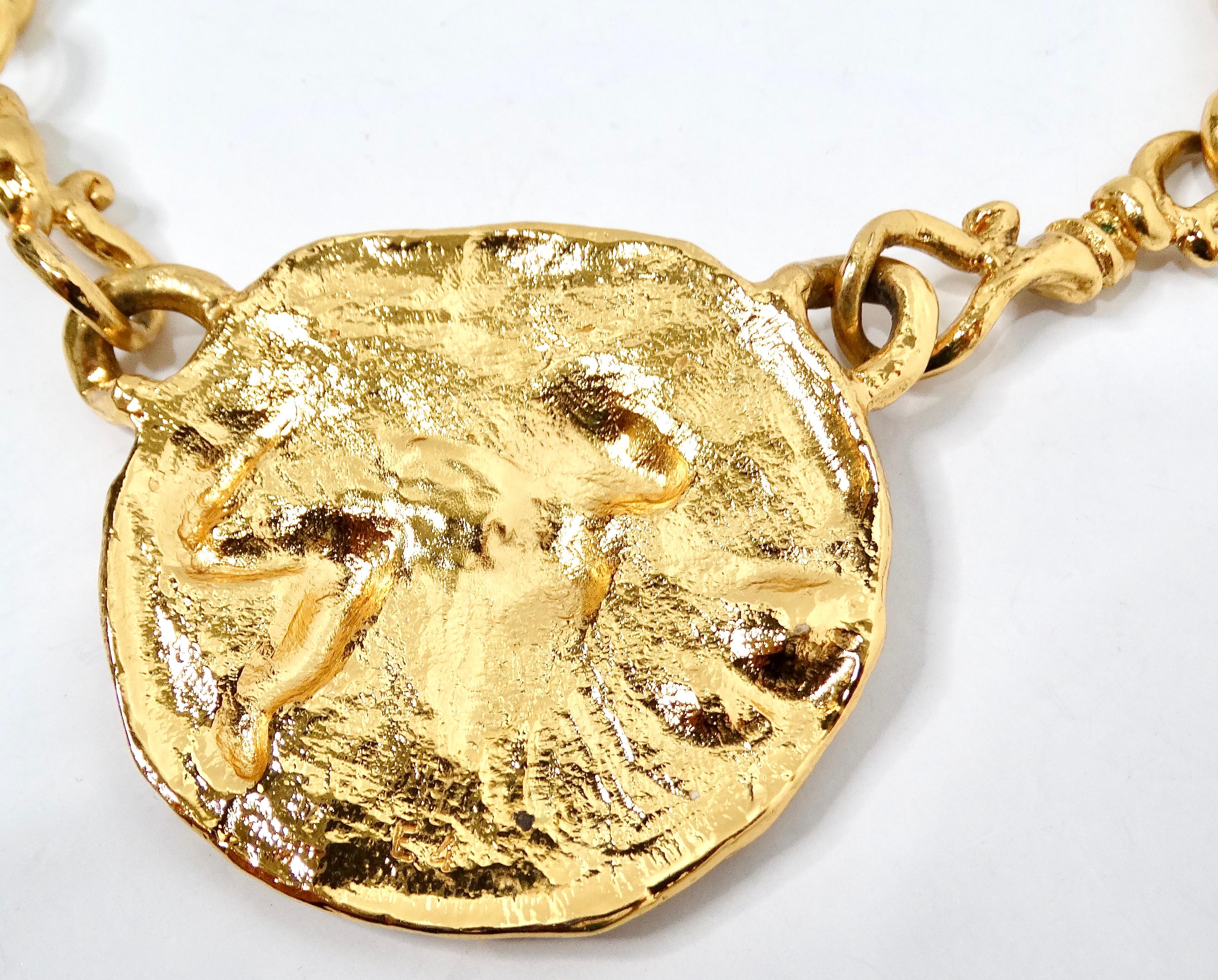 Yves Saint Laurent Löwe Anhänger Gelbvergoldet Kette Halskette circa 1980s im Angebot 2