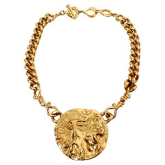 Yves Saint Laurent Löwe Anhänger Gelbvergoldet Kette Halskette circa 1980s
