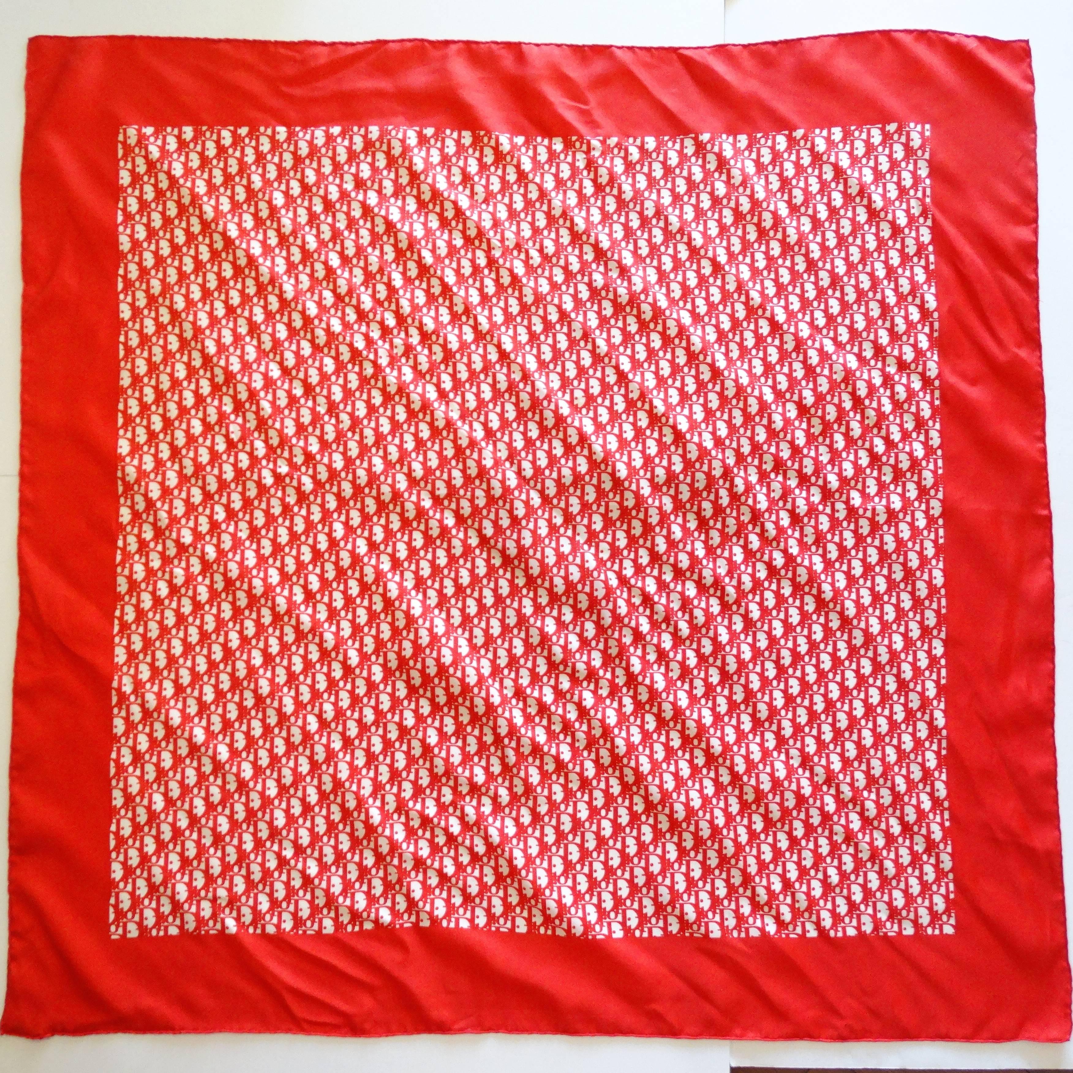 1980s Christian Dior Logo Red Monogram Print Scarf 2