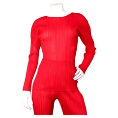 Issey Miyake Pleats Please Vintage Red Two-Piece Long Sleeve Top & Pants Set