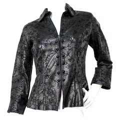 Gossamer Wings by Barbara Grimes Black Leather Floral Felt Vintage Jacket