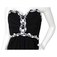 Melinda Eng Black Chiffon Beaded Sweetheart Neckline Evening Gown circa 1990s