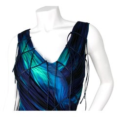 Issey Miyake Blue Abstract Ruched Pleated Asymmetrical Dress circa 1990s