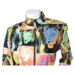 St. John Sport Lion Print Pop Art Style Zip-Up Leather Jacket circa 1990s