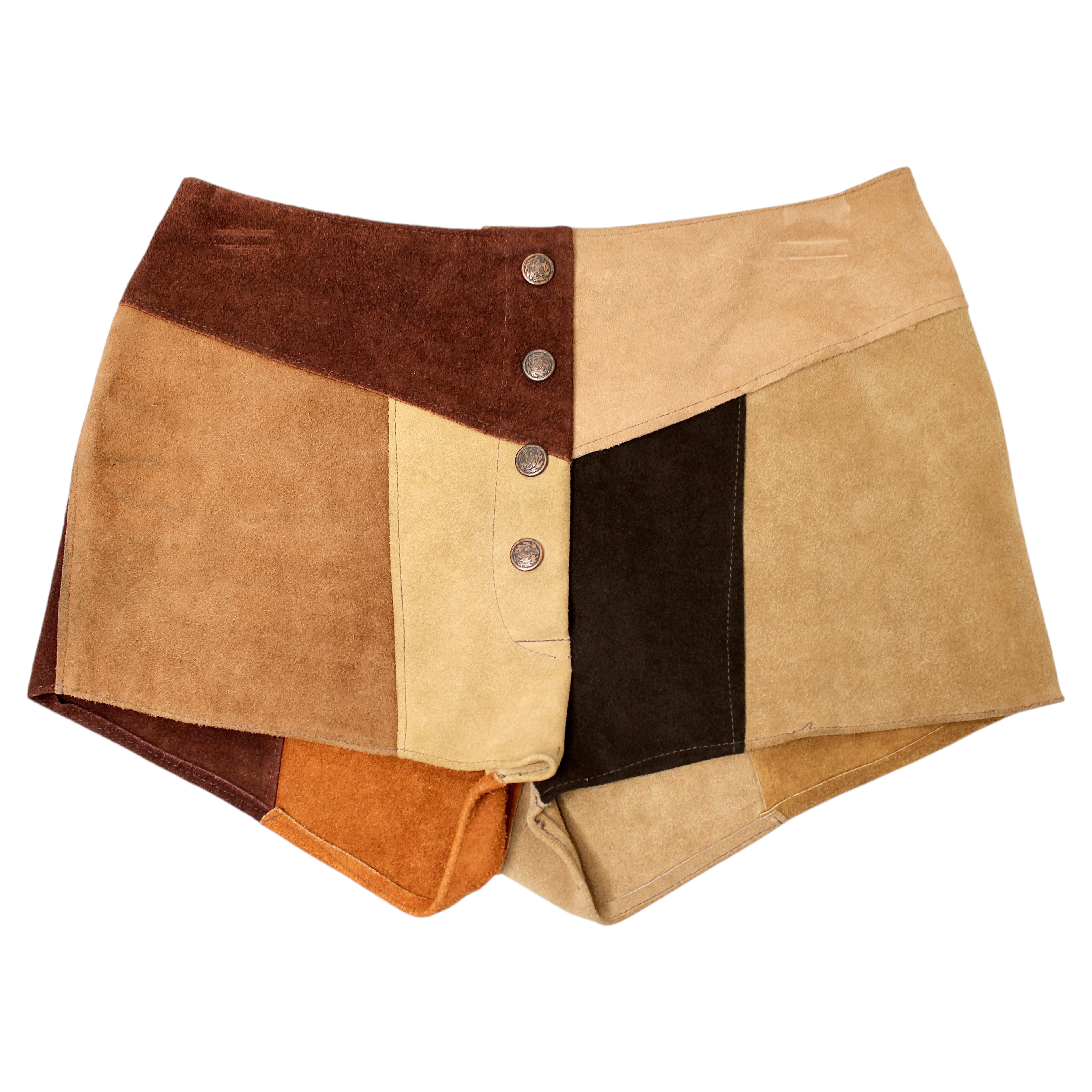 Brown Suede Leather Patchwork Hot Pants circa 1970s