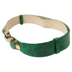 Judith Leiber Green Snakeskin-Embossed Leather & Jade Accent Vintage Waist Belt