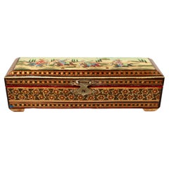 Antique Persian Khatam Micro Mosaic Inlaid Wooden Jewelry Box circa 1940s