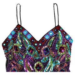 Naeem Khan Riazee Nights Multicolor Sequin Silk Mini Cocktail Dress circa 1980s