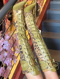 Christian Dior by John Galliano F/W 2000 Ostrich & Cheetah Print Lace-Up Boots
