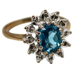 Blue Topaz 14k Yellow & White Gold Halo Ring circa 1970s