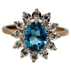 Blue Topaz 14k Yellow & White Gold Halo Ring circa 1970s