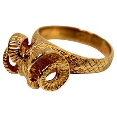18k Solid Gold Ram Head Ring circa 1970s