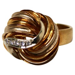 Tiffany Style 18k Gold Diamond Love Knot Ring circa 1960s