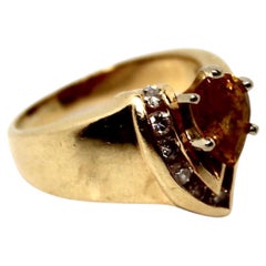 14k Gold Citrine Diamond Ring circa 1970s