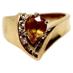 14k Gold Citrine Diamond Ring circa 1970s