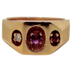 Amethyst With Diamonds & Ruby 14k Gold Cocktail Ring circa 1960s