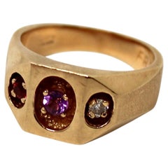 Amethyst With Diamonds & Ruby 14k Gold Cocktail Ring circa 1960s