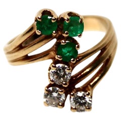 Emerald & Diamond 14k Yellow Gold Bypass Cocktail Ring circa 1970s