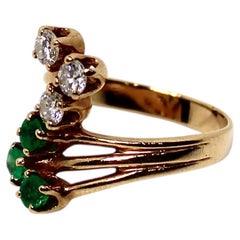 Emerald & Diamond 14k Yellow Gold Bypass Cocktail Ring circa 1970s