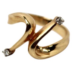 14k Gold With Diamonds Bypass Ring circa 1970s