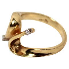 14k Gold With Diamonds Bypass Ring circa 1970s