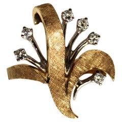 14k Gold & Diamond Floral Spray Fan Cocktail Ring circa 1940s