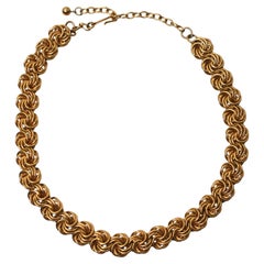 Gold-Tone Spiral Wreath Link Statement Necklace circa 1980s
