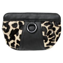 Carlos Falchi Leopard Print Calf Hair Hinged Vintage Crossbody Clutch