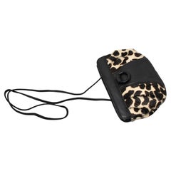 Carlos Falchi Leopard Print Calf Hair Hinged Vintage Crossbody Clutch
